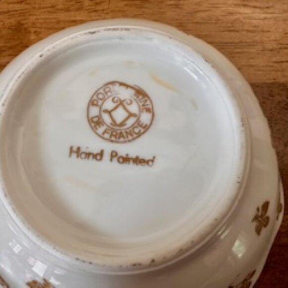 Vintage Limoges Hand Painted Porcelain Table Lighter and Matching Bowl Set Gold - Picture 5 of 8